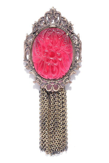 Antique Gold Finish Ruby Red Stone Brooch