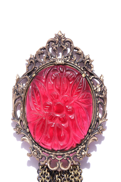 Antique Gold Finish Ruby Red Stone Brooch