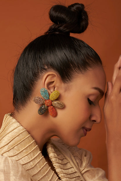 Gold Finish Daisy Stud Earrings