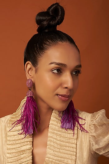 Gold Finish Feather Earrings
