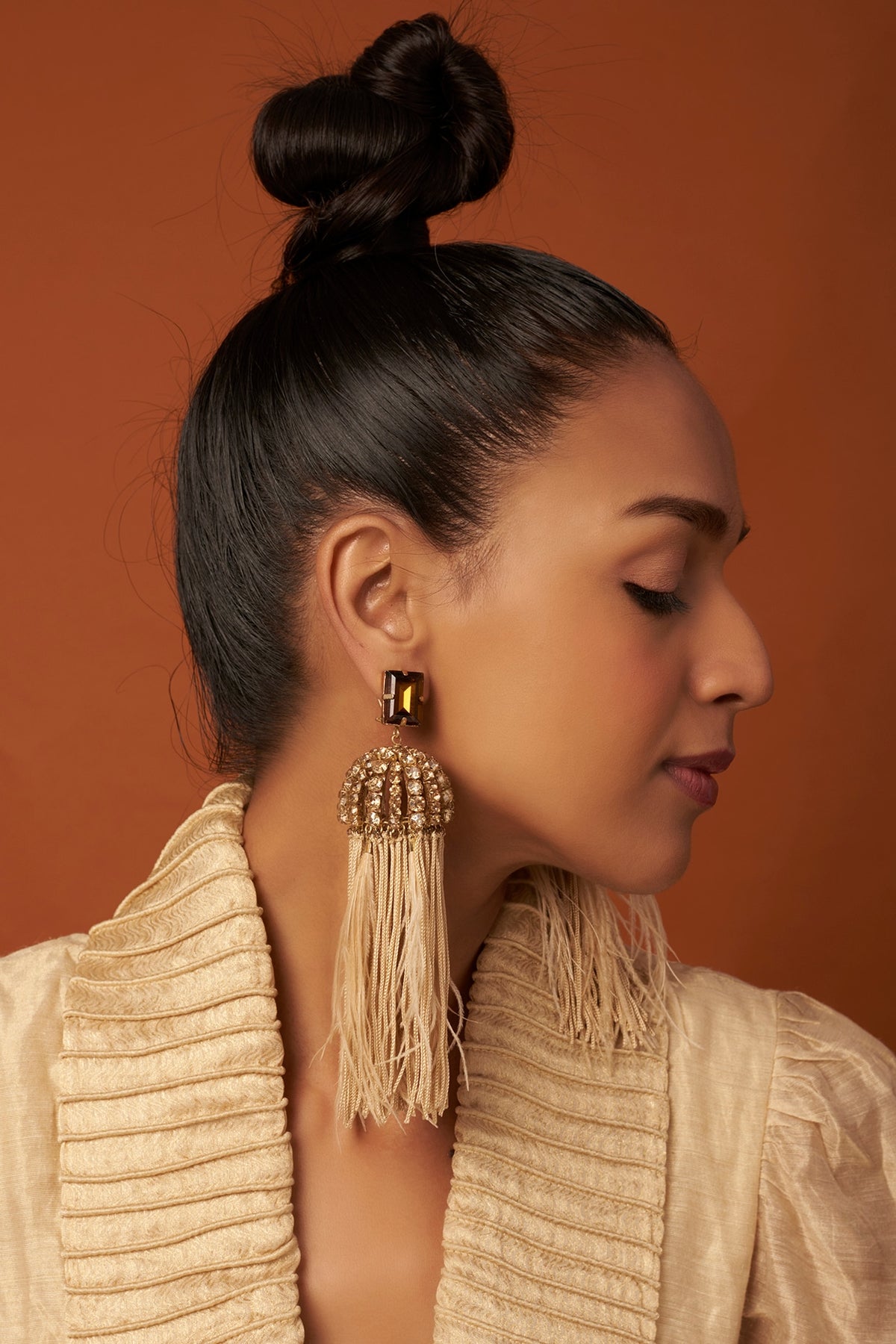 Gold Finish Feather Earrings