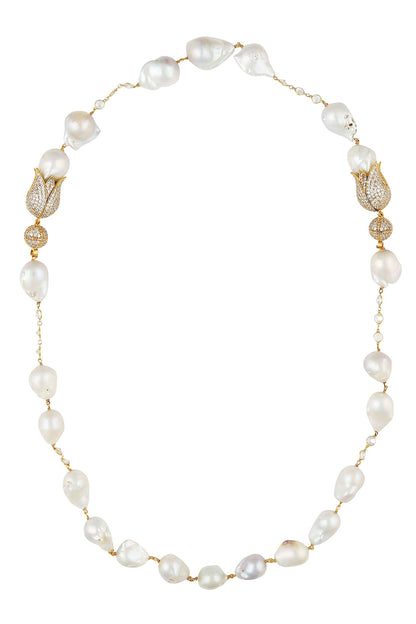 Baroque pearls and swarovski crystals two tulip string necklace