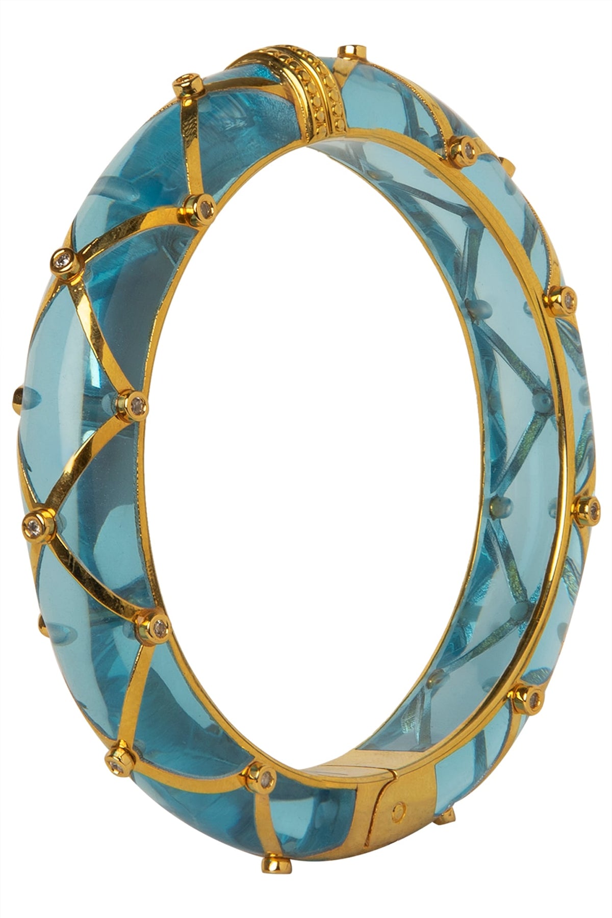 Aqua Blue and Gold Ribbon Facet Bangle