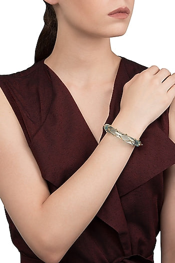 Aqua Blue and Gold Ribbon Facet Bangle