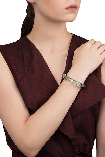 Aqua Blue and Gold Ribbon Facet Bangle