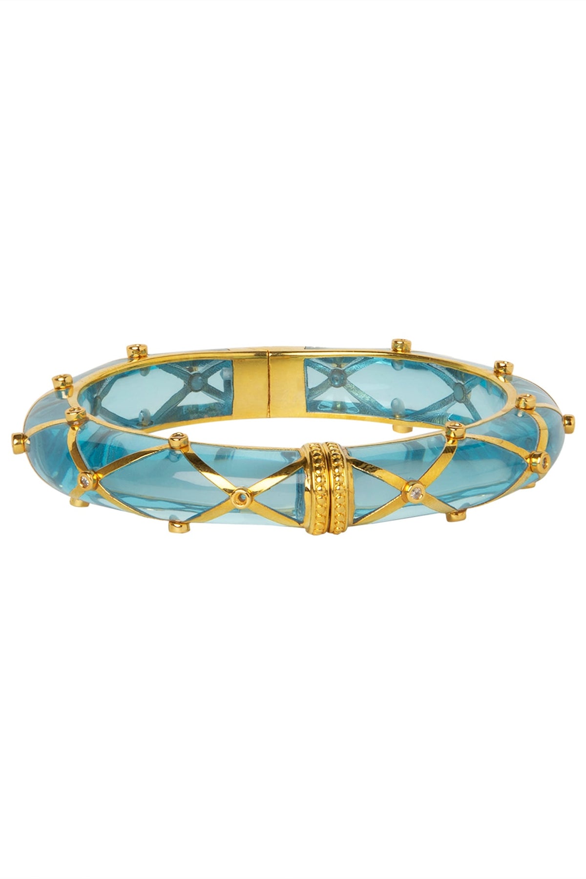 Aqua Blue and Gold Ribbon Facet Bangle