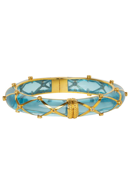 Aqua Blue and Gold Ribbon Facet Bangle