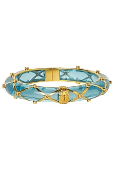 Aqua Blue and Gold Ribbon Facet Bangle