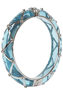 Aqua Blue and Silver Ribbon Facet Bangle