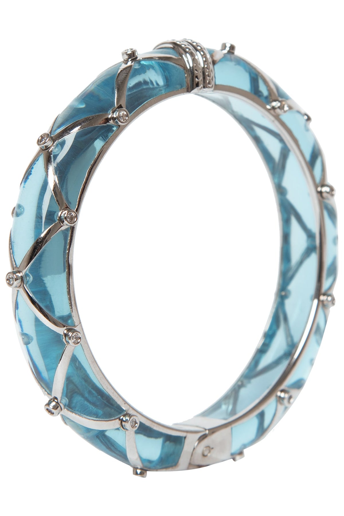 Aqua Blue and Silver Ribbon Facet Bangle