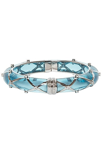 Aqua Blue and Silver Ribbon Facet Bangle