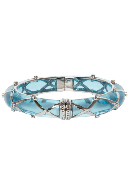Aqua Blue and Silver Ribbon Facet Bangle