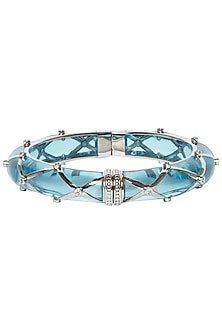 Aqua Blue and Silver Ribbon Facet Bangle