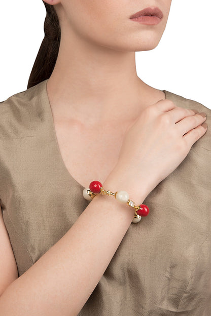 White and Red Zircon Ball Bangle