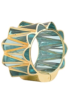 Aqua Blue and Gold Zigzag Bangle