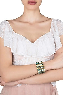 Aqua Blue and Gold Zigzag Bangle