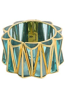 Aqua Blue and Gold Zigzag Bangle