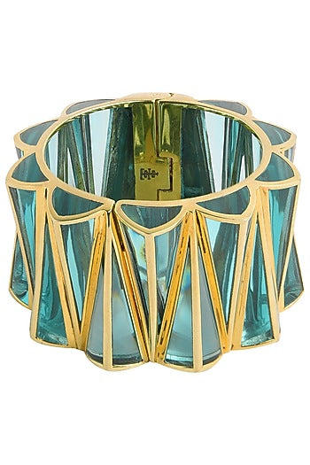 Aqua Blue and Gold Zigzag Bangle