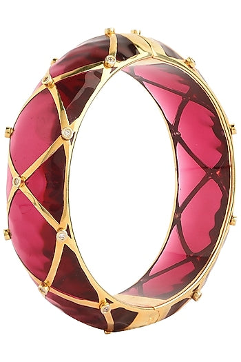 Wine and Gold Ribbon Facet Bangle