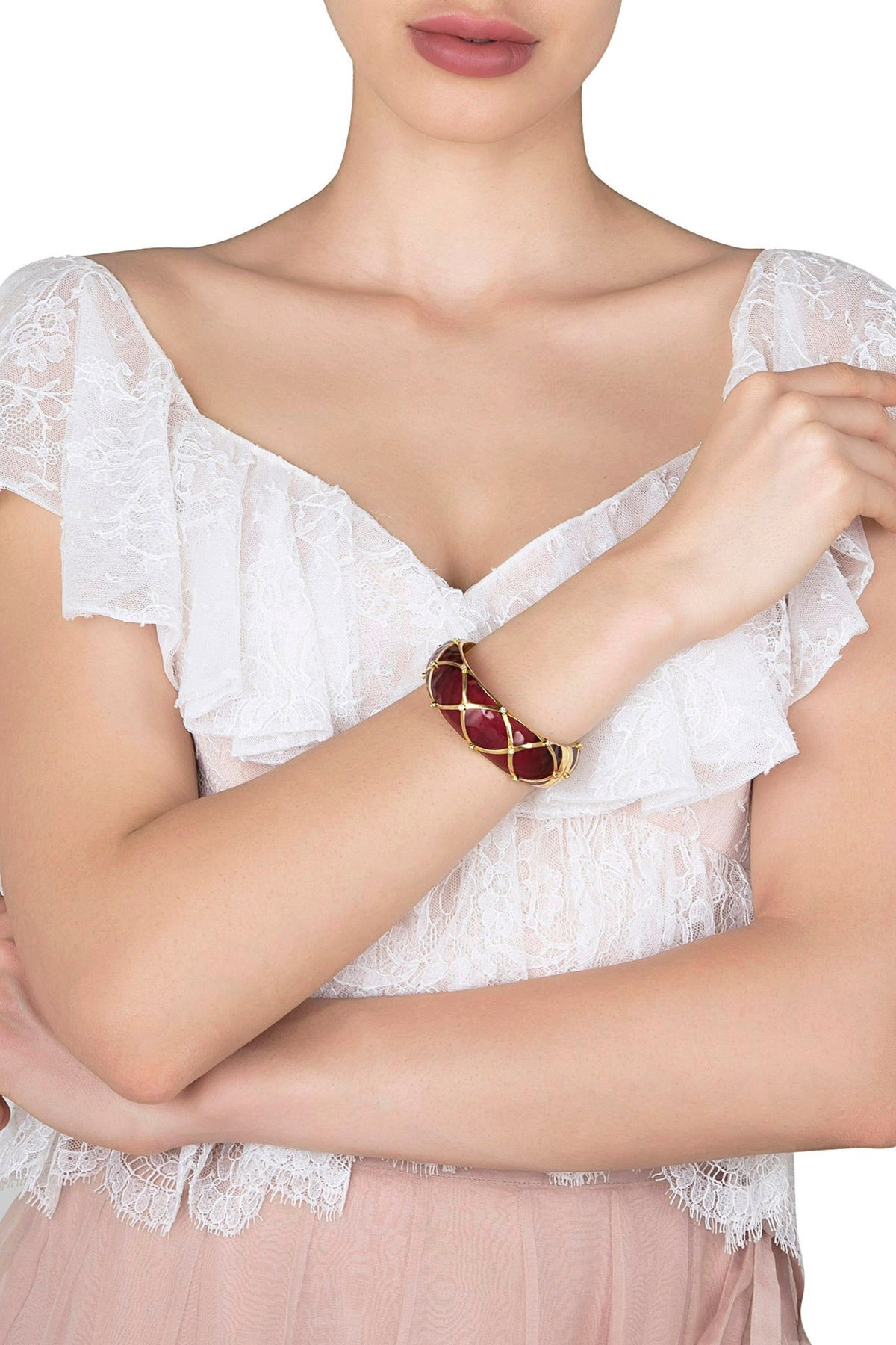 Wine and Gold Ribbon Facet Bangle