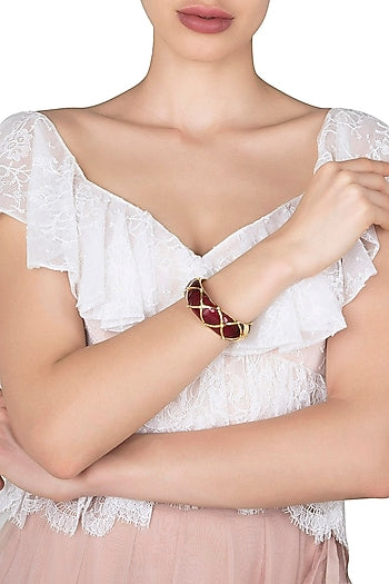 Wine and Gold Ribbon Facet Bangle
