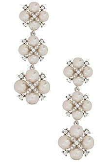 Rhodium Plated Pearl Dangler Earrings