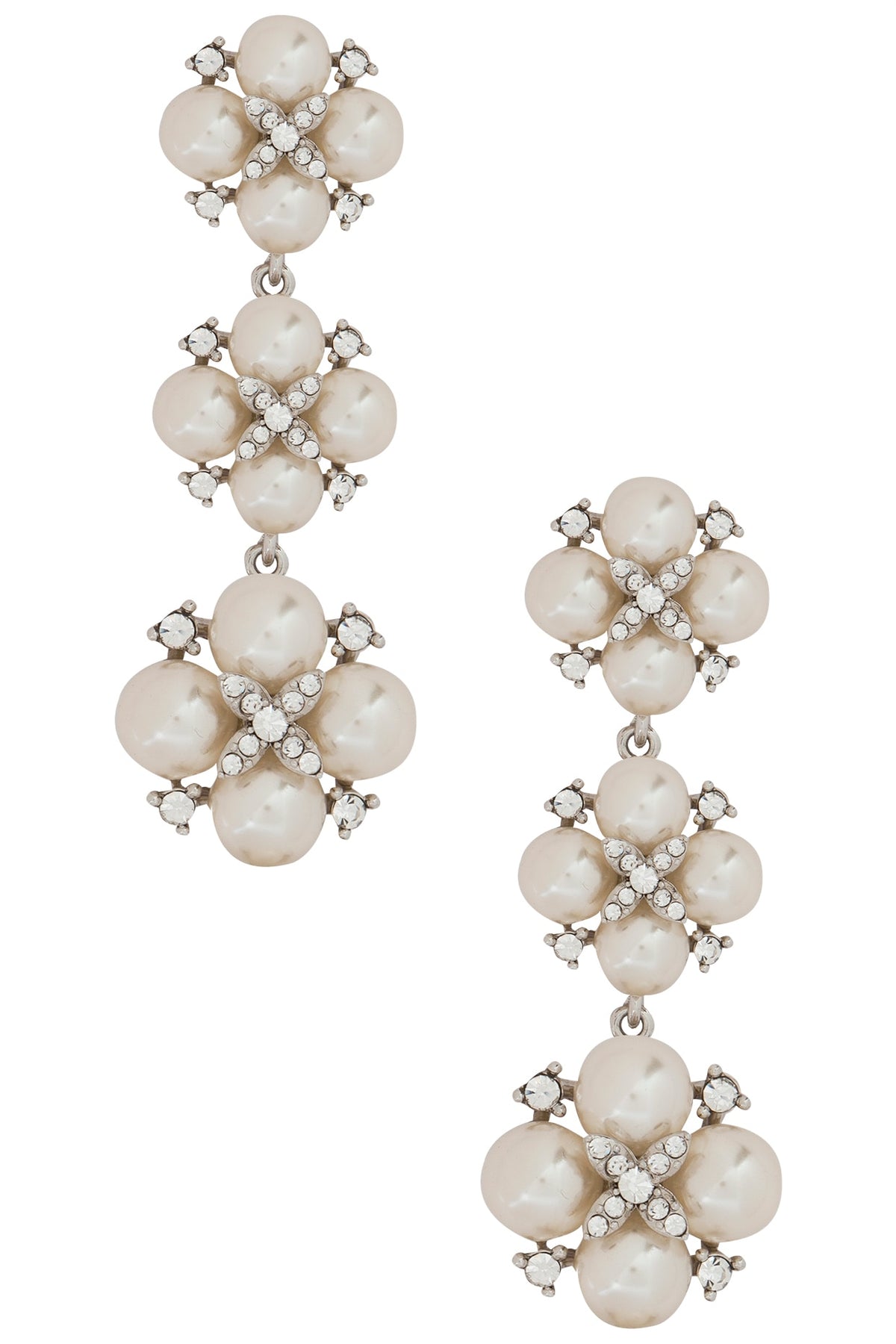 Rhodium Plated Pearl Dangler Earrings