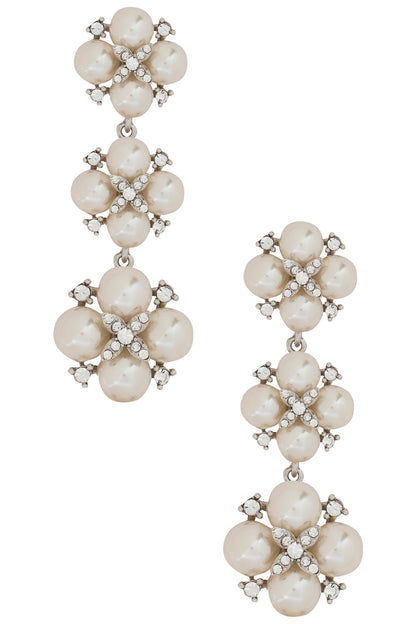 Rhodium Plated Pearl Dangler Earrings