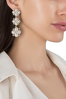 Rhodium Plated Pearl Dangler Earrings