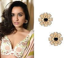 Gold Plated White and Black Layered Flower Stud Earrings