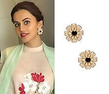 Gold Plated White and Black Layered Flower Stud Earrings