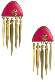 Gold Plated Red Enamel Hanging Earrings