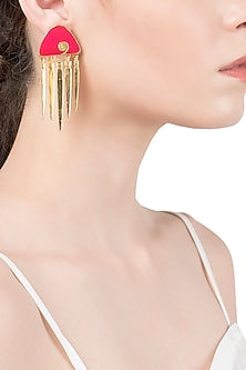 Gold Plated Red Enamel Hanging Earrings