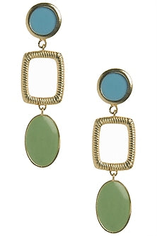Gold Plated Turquoise and Green Enamel Drop Earrings
