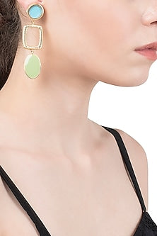 Gold Plated Turquoise and Green Enamel Drop Earrings