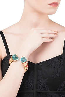 Aqua Blue and Red Cathedral Open Bangle