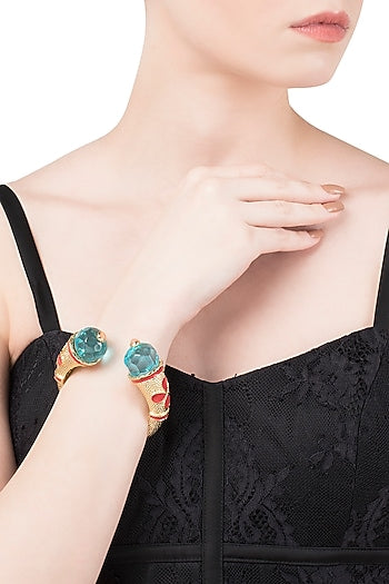Aqua Blue and Red Cathedral Open Bangle