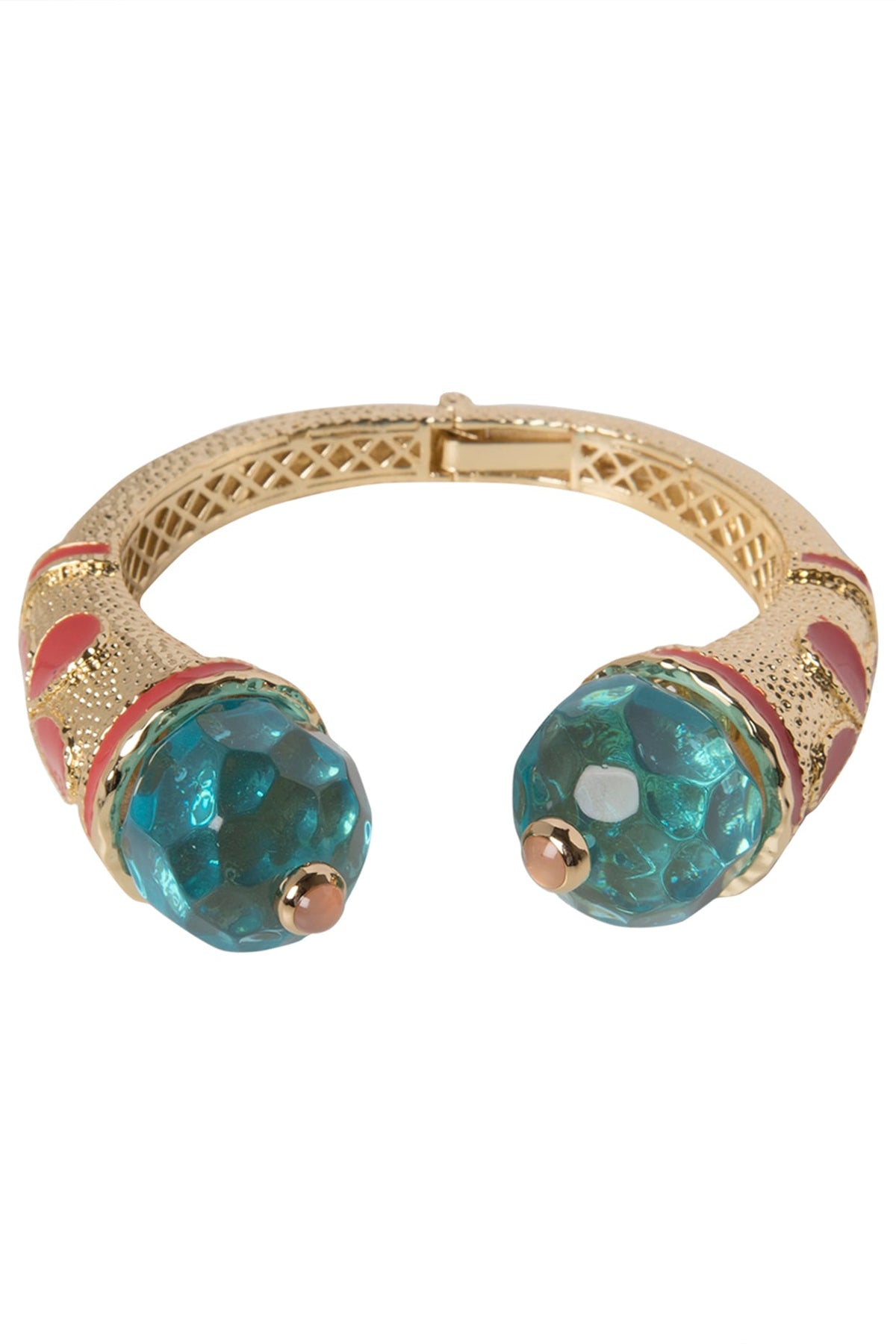 Aqua Blue and Red Cathedral Open Bangle