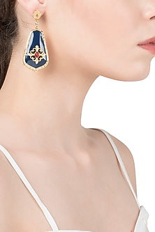 Navy Blue and Red Vintage Detailed Earrings