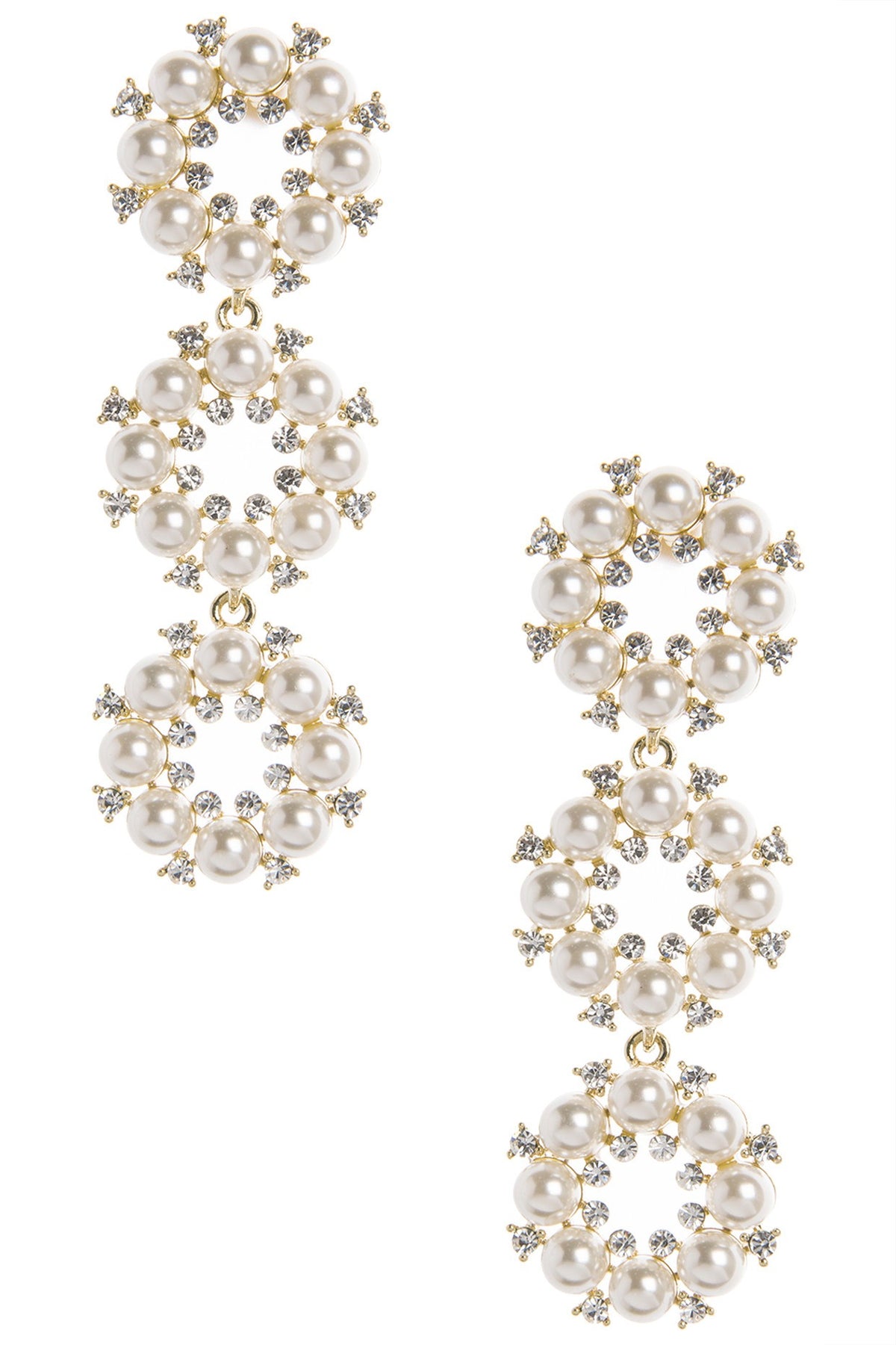 Gold Plated Tiered Pearl Dangler Earrings