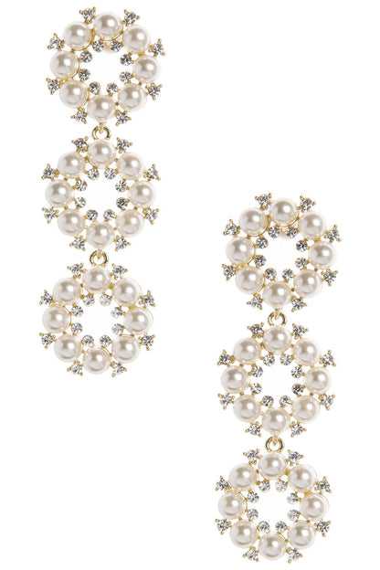 Gold Plated Tiered Pearl Dangler Earrings