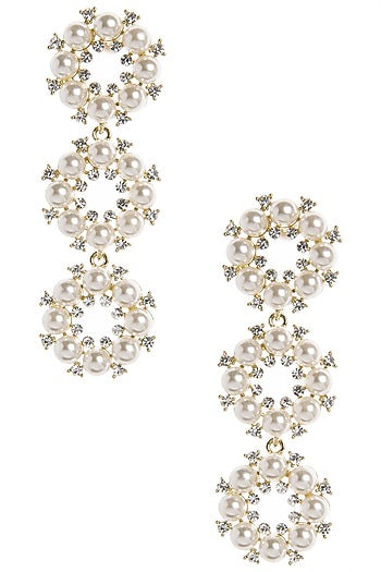 Gold Plated Tiered Pearl Dangler Earrings