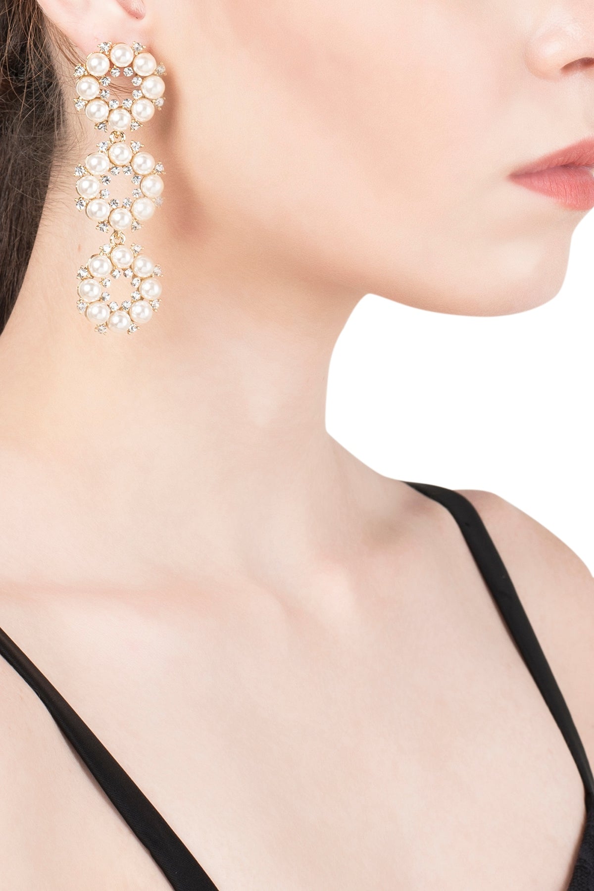 Gold Plated Tiered Pearl Dangler Earrings