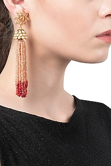White and Coral Tassel Earrings