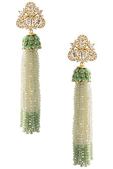 White and Green Tassel Earrings