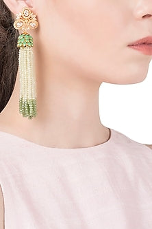 White and Green Tassel Earrings