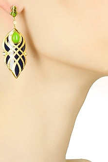 Navy blue and green criss cross earrings