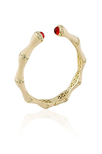 Gold Plated Ivory Enamel Bamboo Bracelet