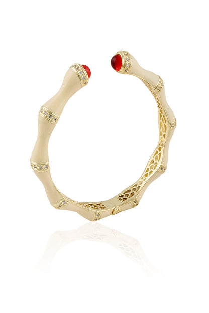 Gold Plated Ivory Enamel Bamboo Bracelet
