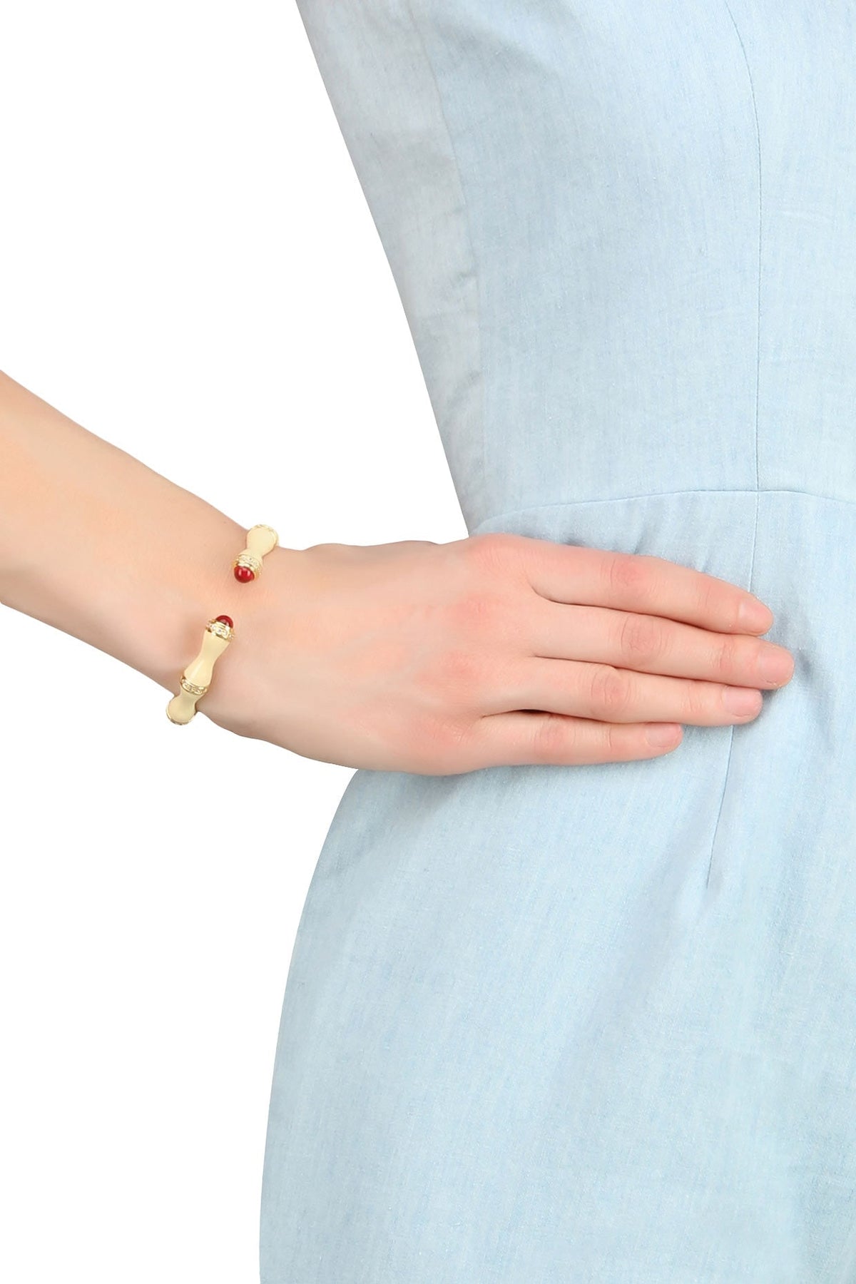Gold Plated Ivory Enamel Bamboo Bracelet